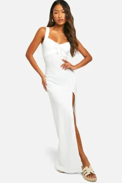 Cami Dresses*boohoo Textured Milkmaid Maxi Dress cream