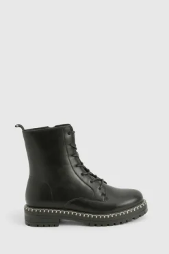 Biker Boots|All Boots*boohoo Textured Pu Lace Up Hiker Boots black