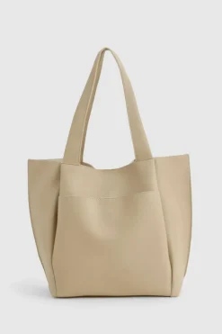 Handbags|Tote Bags*boohoo Textured Pu Structured Tote Bag butter