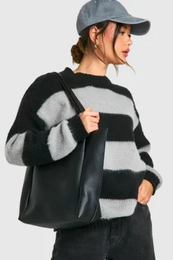Handbags|Tote Bags*boohoo Textured Pu Structured Tote Bag black