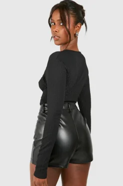 Long Sleeve Tops*boohoo Textured Ring Detail Cut Out Long Sleeve Top black