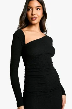 Maxi Dresses*boohoo Textured Ruched Asymmetric Maxi Dress black