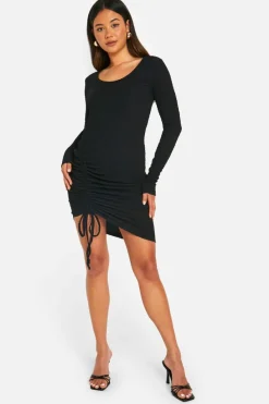Bodycon Dresses*boohoo Textured Ruched Mini Dress black