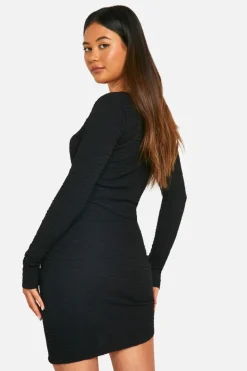 Bodycon Dresses*boohoo Textured Ruched Mini Dress black