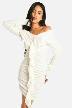 Bodycon Dresses*boohoo Textured Ruffle Drape Front Mini Dress cream
