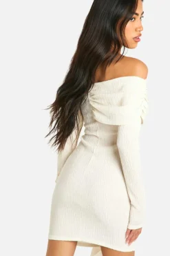 Bodycon Dresses*boohoo Textured Ruffle Drape Front Mini Dress cream
