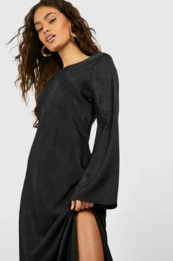 Maxi Dresses|Long Sleeve Dresses*boohoo Textured Satin Column Maxi Dress black