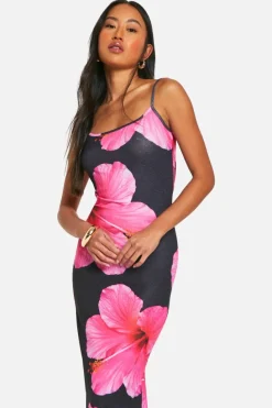 Cami Dresses*boohoo Textured Sheer Floral Strappy Maxi Dress black