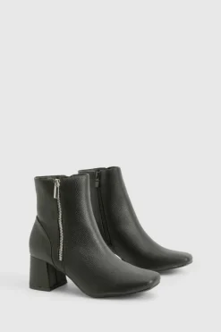 Heels|Heeled Boots*boohoo Textured Side Zip Low Block Heel Boots black