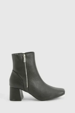 Heels|Heeled Boots*boohoo Textured Side Zip Low Block Heel Boots black