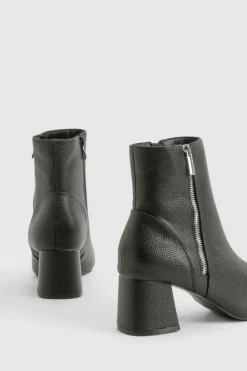 Heels|Heeled Boots*boohoo Textured Side Zip Low Block Heel Boots black
