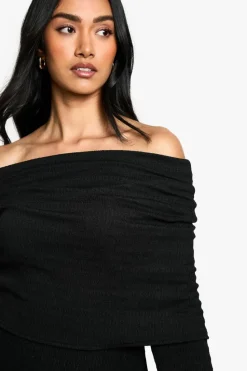 Maxi Dresses|Long Sleeve Dresses*boohoo Textured Slouchy Bardot Maxi Dress black