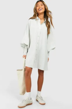 Shirt Dresses*boohoo Textured Stripe Batwing Oversized Shirt Dress green