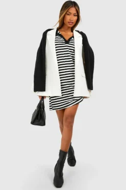 Bodycon Dresses|Boohoo Basics*boohoo Textured Stripe Collared Mini Dress black