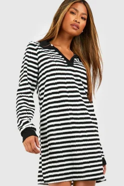 Bodycon Dresses|Boohoo Basics*boohoo Textured Stripe Collared Mini Dress black