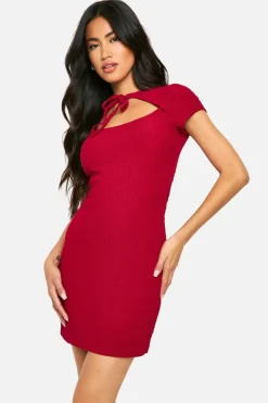 Bodycon Dresses*boohoo Textured Tie Front Mini Dress cherry