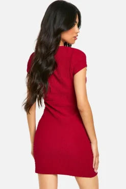 Bodycon Dresses*boohoo Textured Tie Front Mini Dress cherry