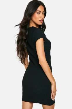 Bodycon Dresses*boohoo Textured Tie Front Mini Dress black