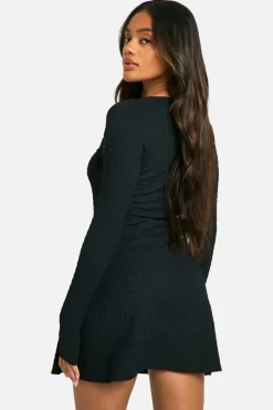 Skater Dresses|Mini Dresses*boohoo Textured Tie Front Skater Dress black