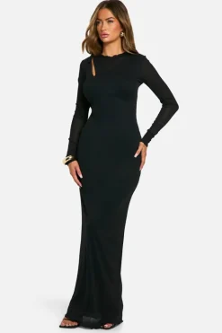 Maxi Dresses|Long Sleeve Dresses*boohoo Textured Tie Side Maxi Dress black