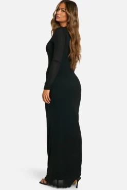 Maxi Dresses|Long Sleeve Dresses*boohoo Textured Tie Side Maxi Dress black