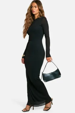 Maxi Dresses|Long Sleeve Dresses*boohoo Textured Tie Side Maxi Dress black