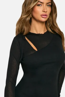 Maxi Dresses|Long Sleeve Dresses*boohoo Textured Tie Side Maxi Dress black