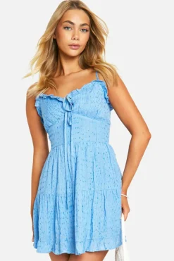 Smock Dresses*boohoo Textured Tier Smock Dress blue