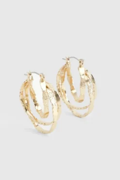 Earrings*boohoo Textured Triple Hoop Earrings gold