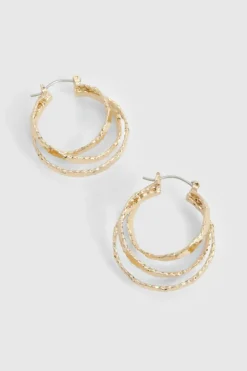 Earrings*boohoo Textured Triple Hoop Earrings gold