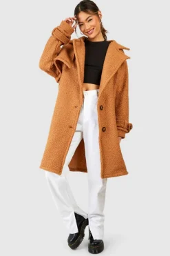 Up To 80% Off Winter Warmers|Long Coats*boohoo Textured Wool Look Oversized Coat camel