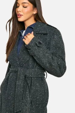 Up To 80% Off Winter Warmers|Trench Coats*boohoo Textured Wool Look Trench Coat dark grey