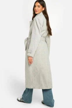 Up To 80% Off Winter Warmers|Trench Coats*boohoo Textured Wool Look Trench Coat light grey