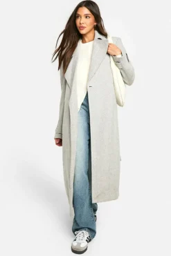 Up To 80% Off Winter Warmers|Trench Coats*boohoo Textured Wool Look Trench Coat light grey