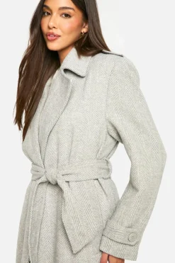 Up To 80% Off Winter Warmers|Trench Coats*boohoo Textured Wool Look Trench Coat light grey