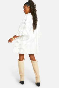 Smock Dresses*boohoo Textured Woven Ruffle Smock Dress cream