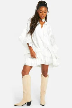 Smock Dresses*boohoo Textured Woven Ruffle Smock Dress cream