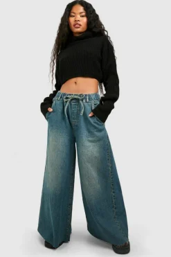 Up To 80% Off Winter Warmers*boohoo The Petite Super Wide Leg Jean vintage wash