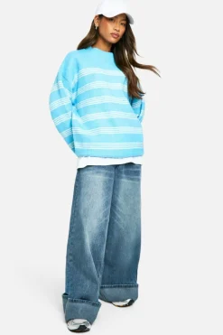 Oversized Jumpers*boohoo Thin Stripe Oversized Jumper blue