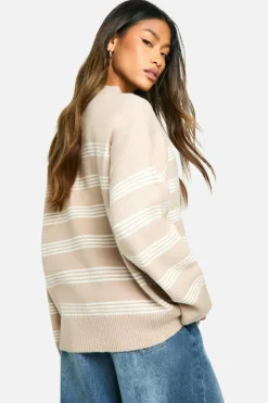 Oversized Jumpers|Jumpers*boohoo Thin Stripe Oversized Jumper oatmeal