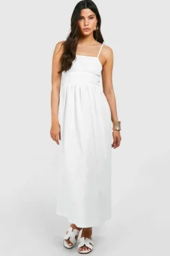 Skater Dresses|Bodycon Dresses*boohoo Tie Back Poplin Midaxi Dress white