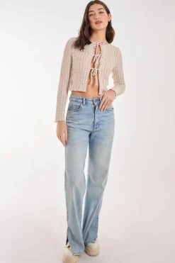 Cardigans*Pink Vanilla Tie Crinkle Cardigan Stone
