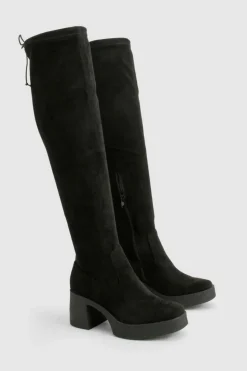 Over The Knee Boots|All Boots*boohoo Tie Detail Over The Knee Boots black
