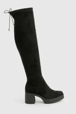 Over The Knee Boots|All Boots*boohoo Tie Detail Over The Knee Boots black
