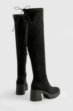 Over The Knee Boots|All Boots*boohoo Tie Detail Over The Knee Boots black