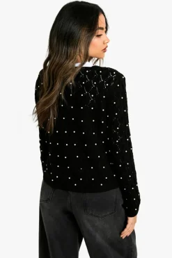 Cardigans*boohoo Tie Detail Pearl Cardigan black