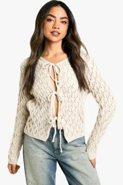 Cardigans*boohoo Tie Detail Pearl Cardigan cream