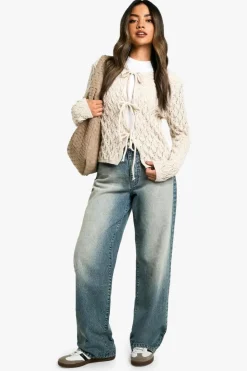 Cardigans*boohoo Tie Detail Pearl Cardigan cream