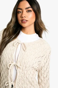 Cardigans*boohoo Tie Detail Pearl Cardigan cream