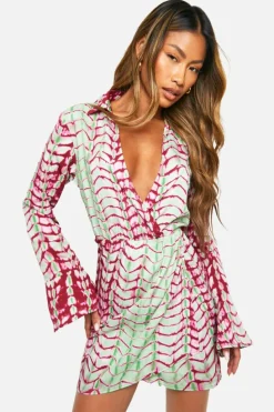 Wrap Dresses*boohoo Tie Dye Collared Wrap Mini Dress pink